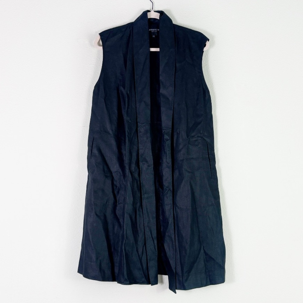 Lafayette 148 New York‎ 100% Linen Black Long Vest with side slits size P (0-2)